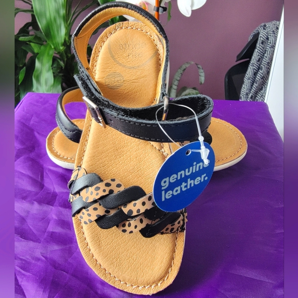 Stride Rite NWT Monique Black (and Leopard) Velcro Sandals - Size 10M (toddler)